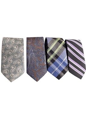 Men’s Silk Tie Lot of 4 Paisley Stripe Plaid Brown Blue Purple